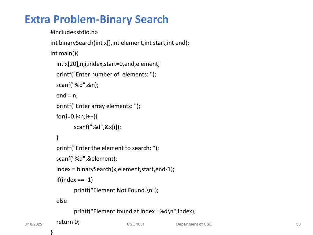 extra problem binary search include stdio h