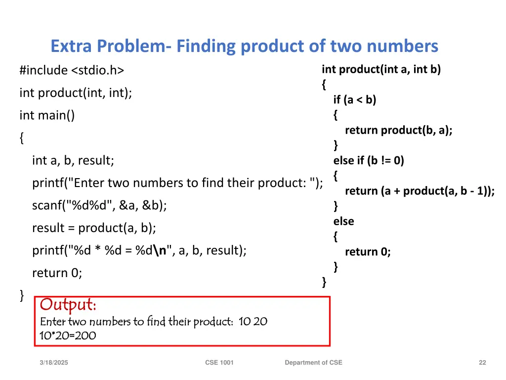 extra problem finding product of two numbers