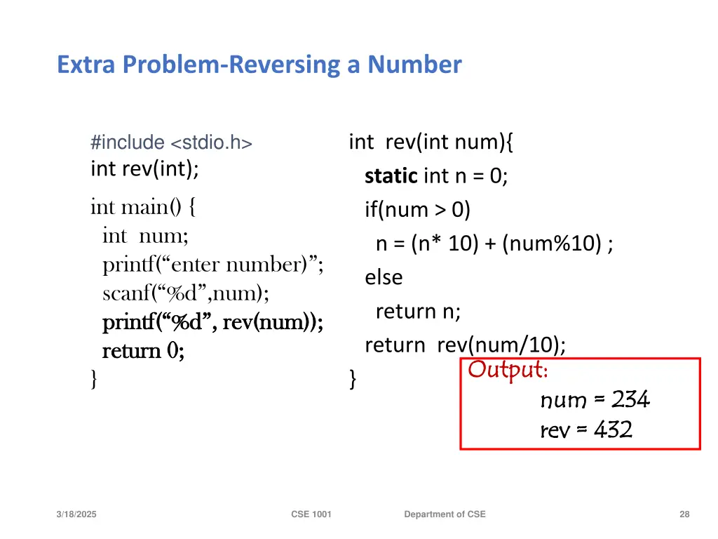 extra problem reversing a number