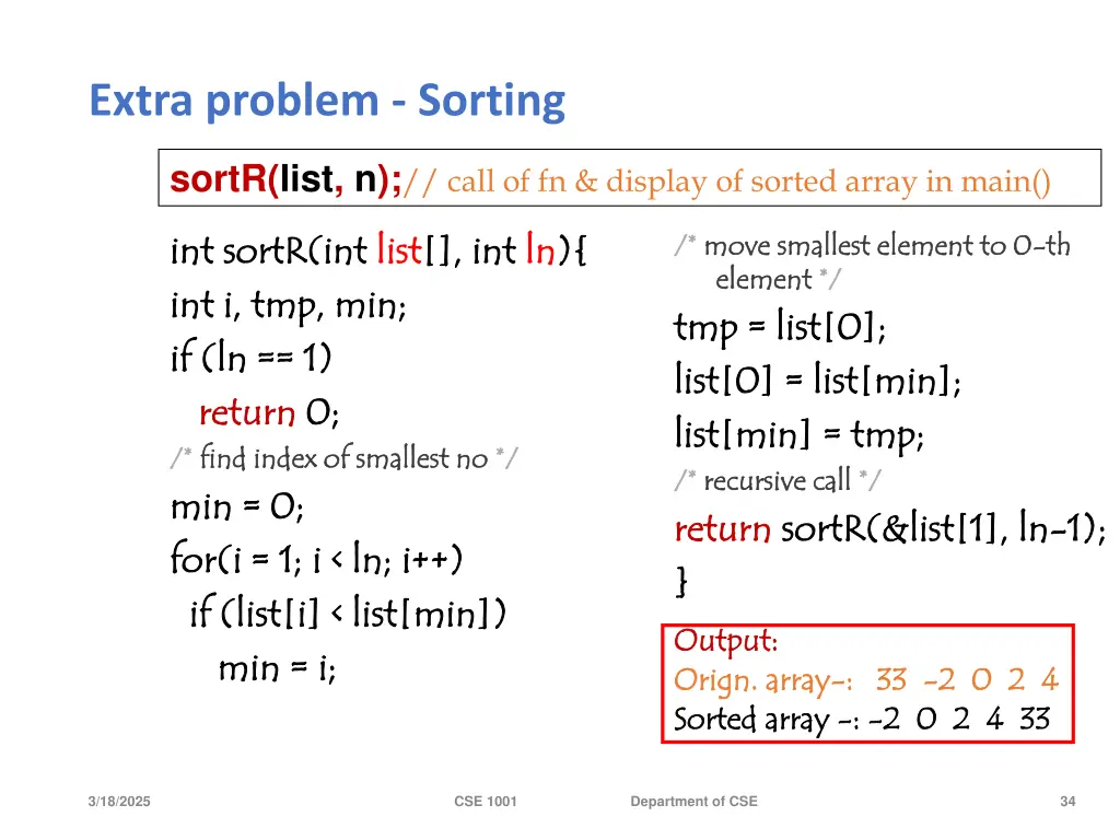 extra problem sorting 1