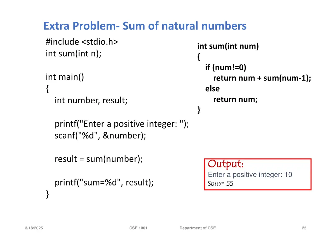 extra problem sum of natural numbers include