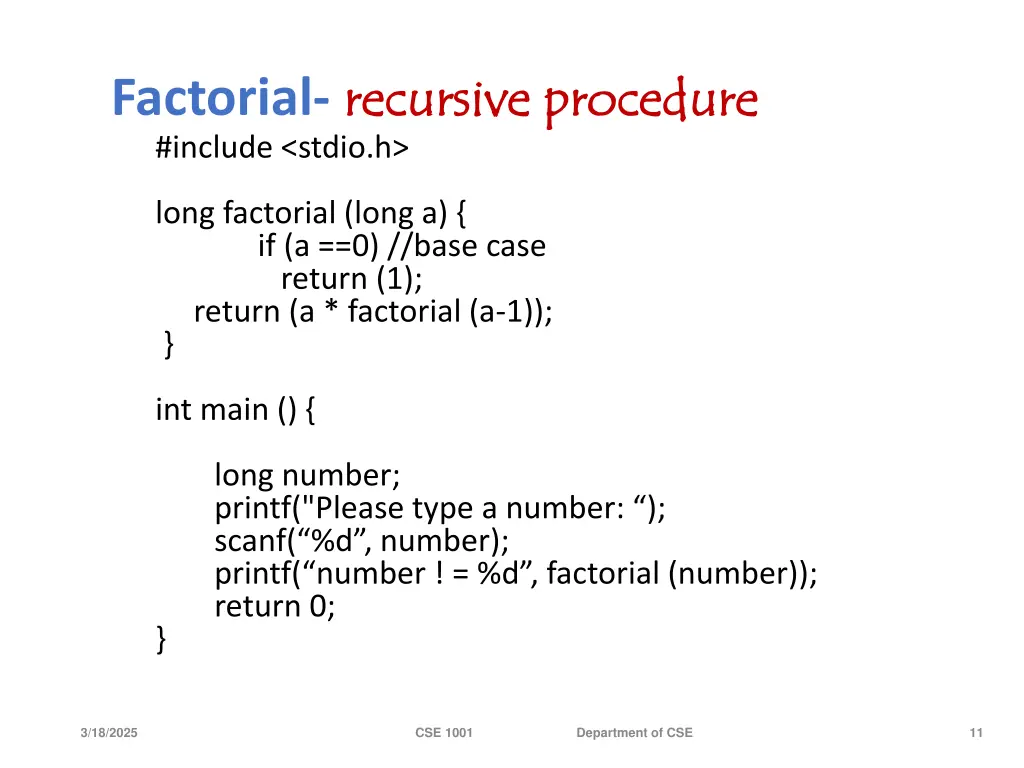 factorial recursive procedure recursive procedure