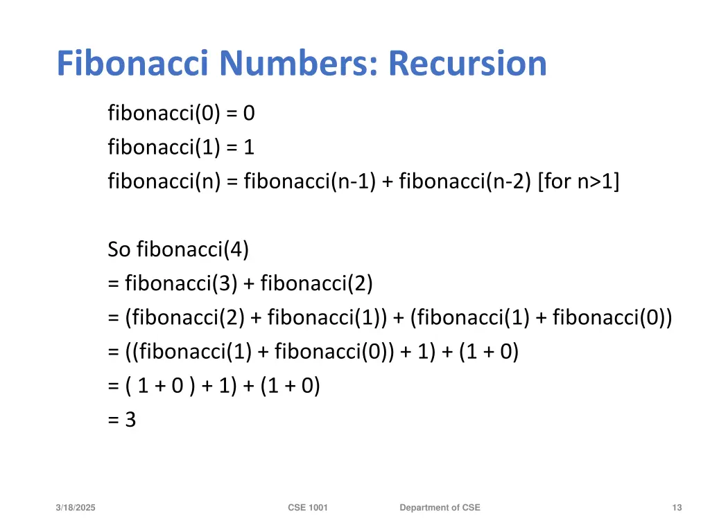 fibonacci numbers recursion