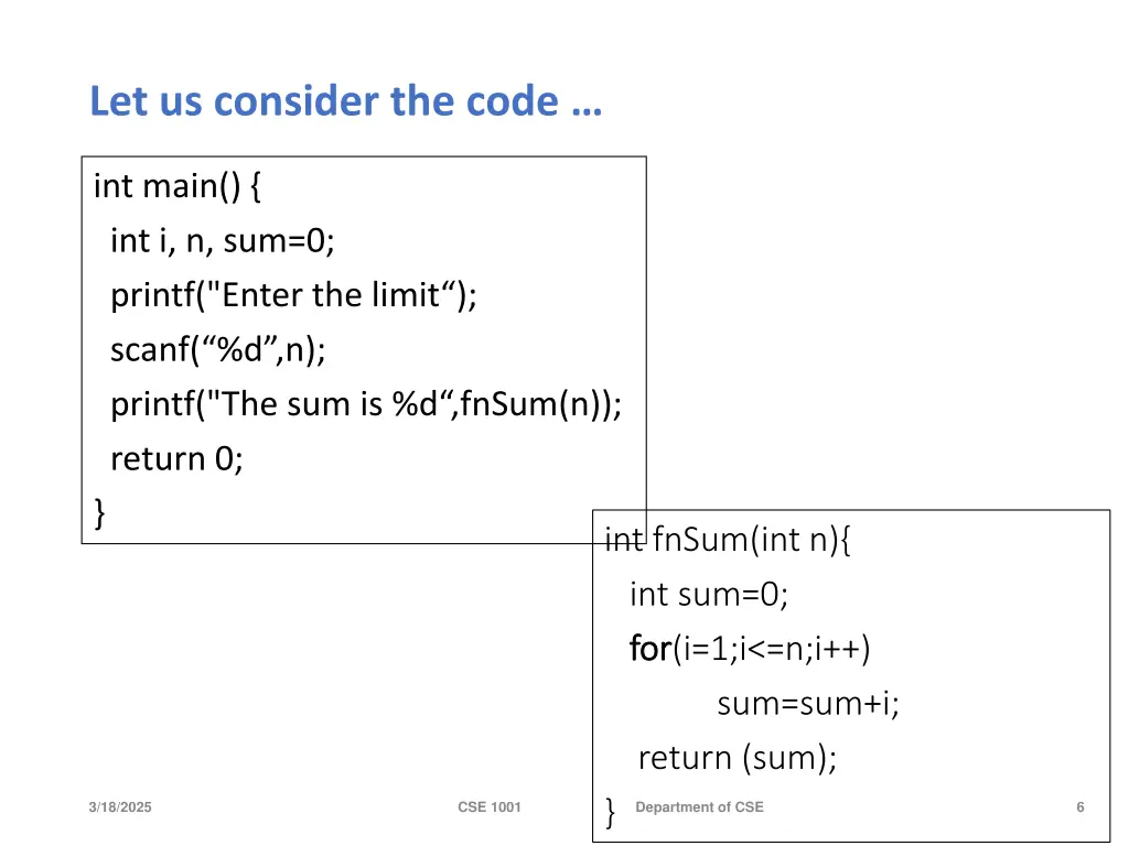 let us consider the code