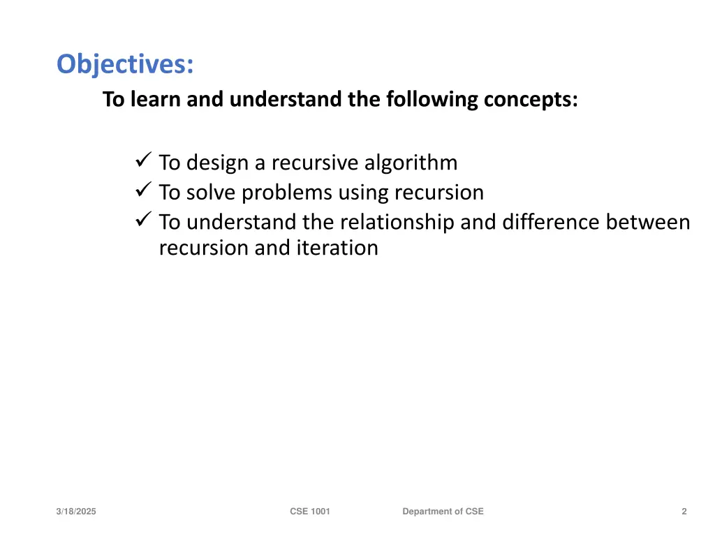 objectives to learn and understand the following