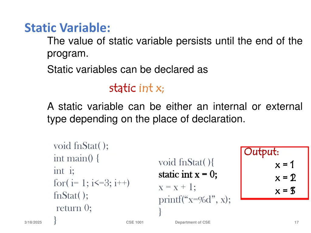 static variable the value of static variable