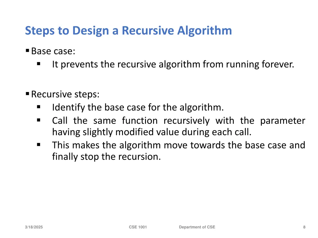 steps to design a recursive algorithm