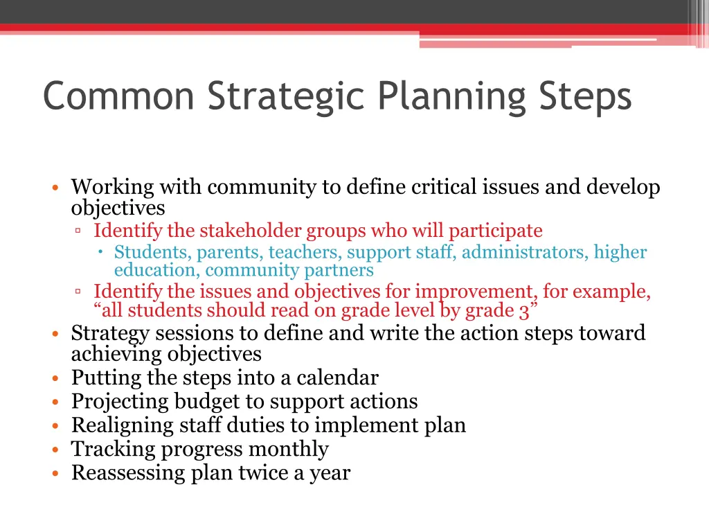 common strategic planning steps