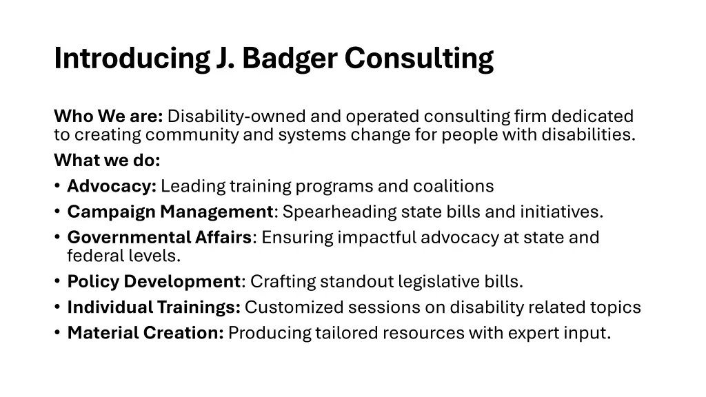 introducing j badger consulting