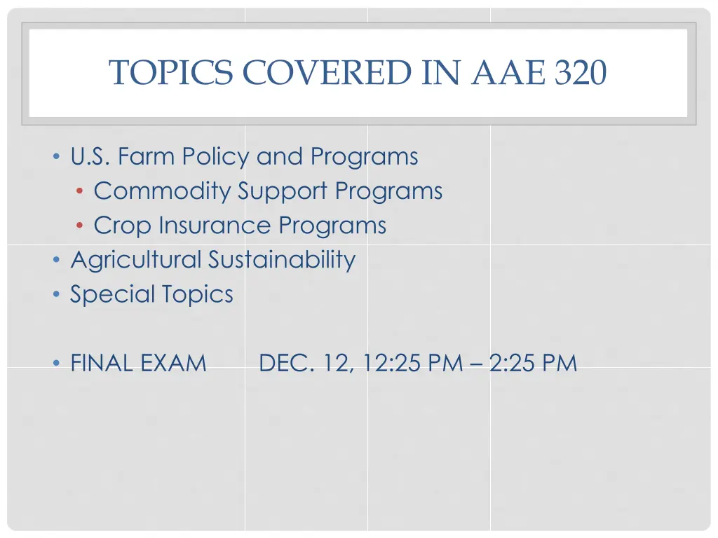 topics covered in aae 320 2