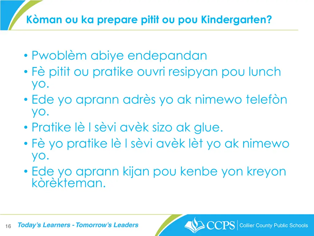 k man ou ka prepare pitit ou pou kindergarten 1