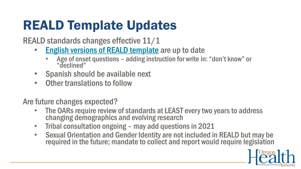reald template updates reald standards changes
