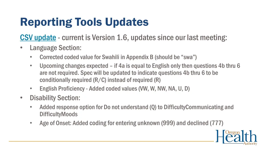 reporting tools updates csv update current