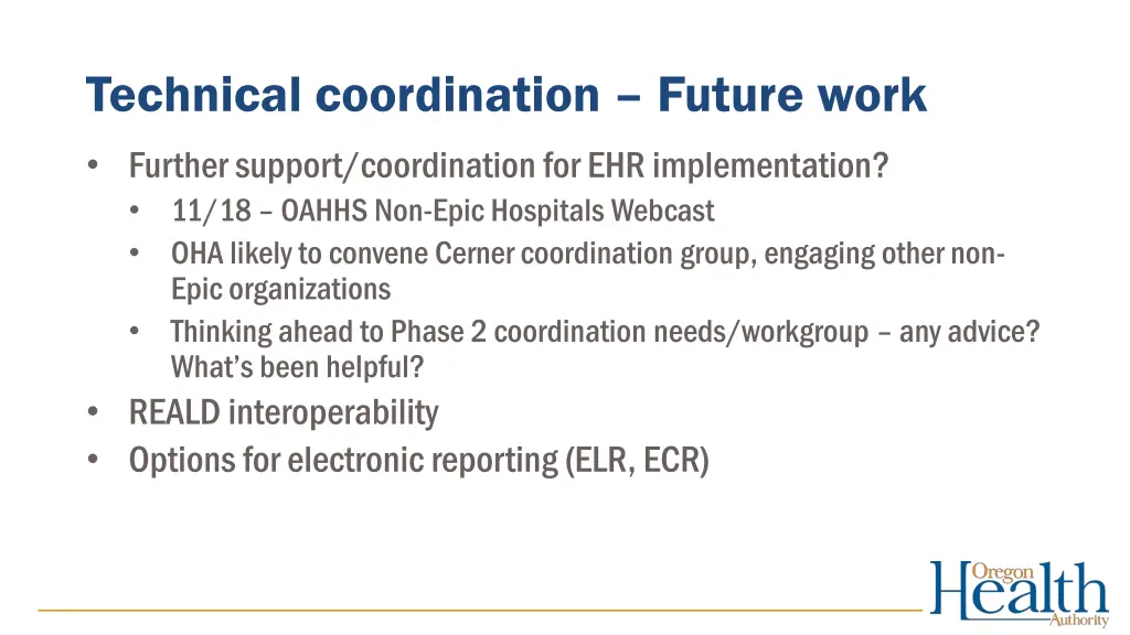 technical coordination future work