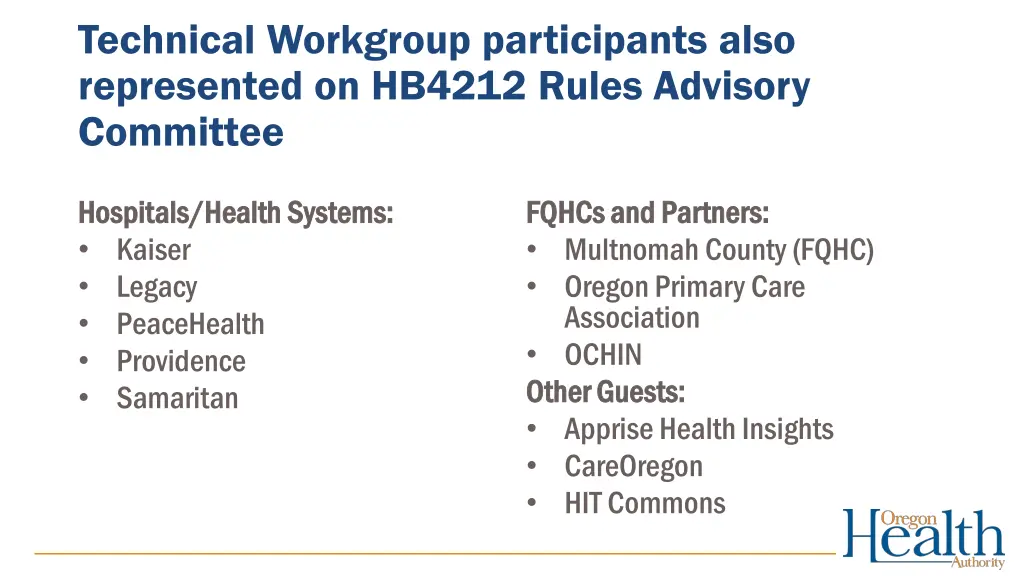technical workgroup participants also represented