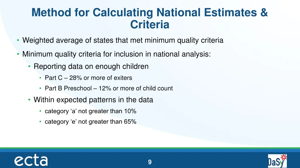 method for calculating national estimates criteria
