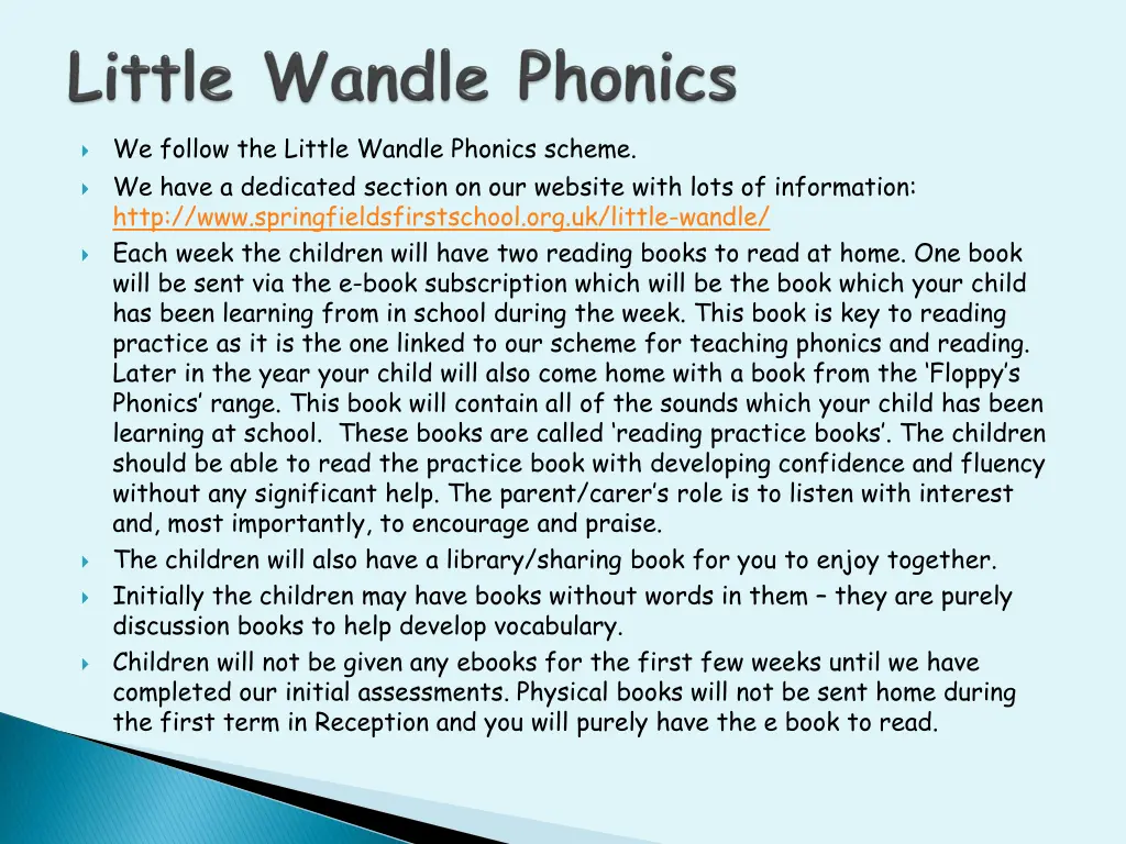 we follow the little wandle phonics scheme