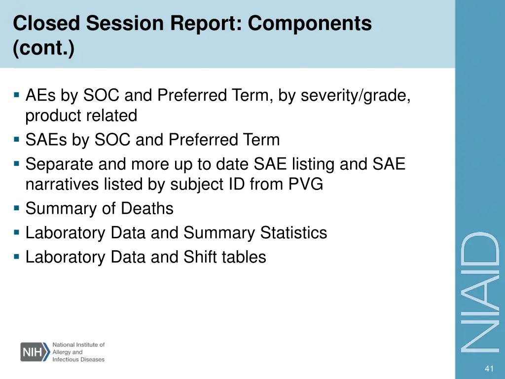 closed session report components cont