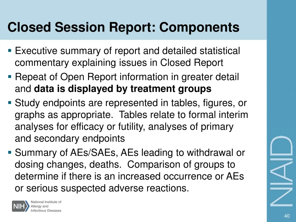 closed session report components