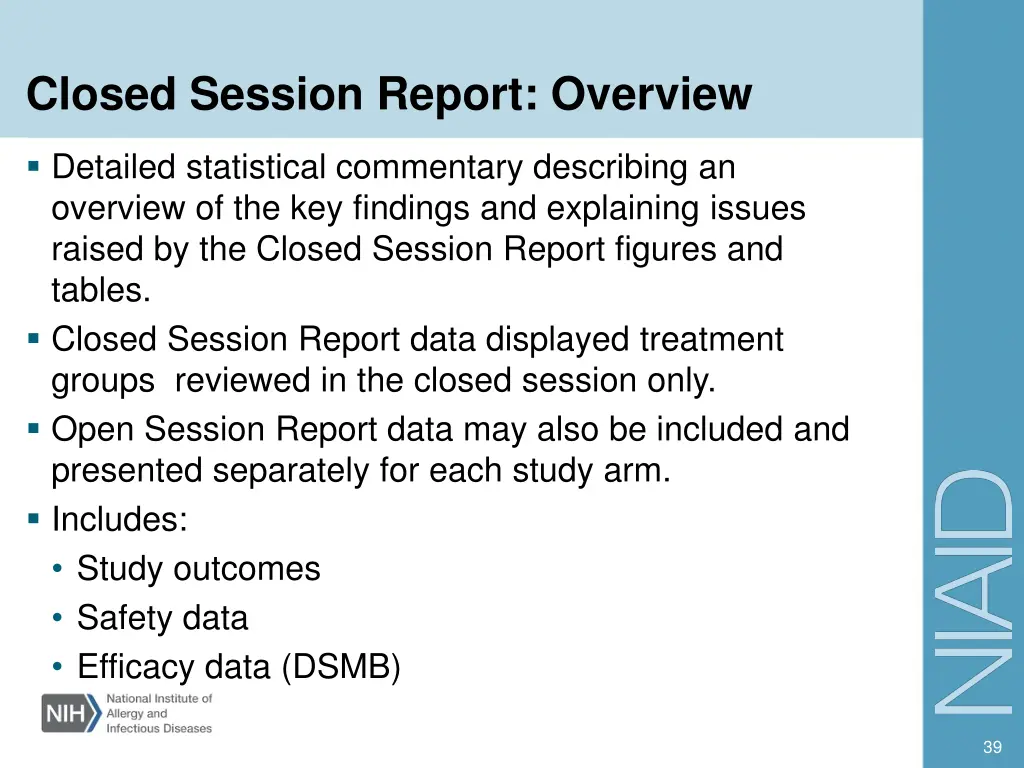 closed session report overview