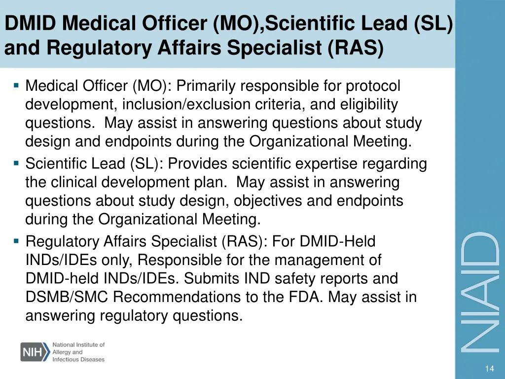 dmid medical officer mo scientific lead