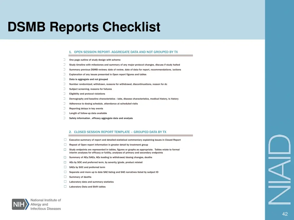 dsmb reports checklist