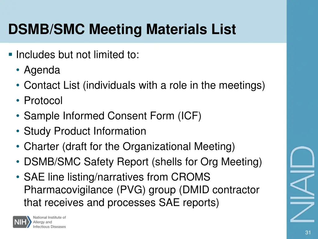 dsmb smc meeting materials list