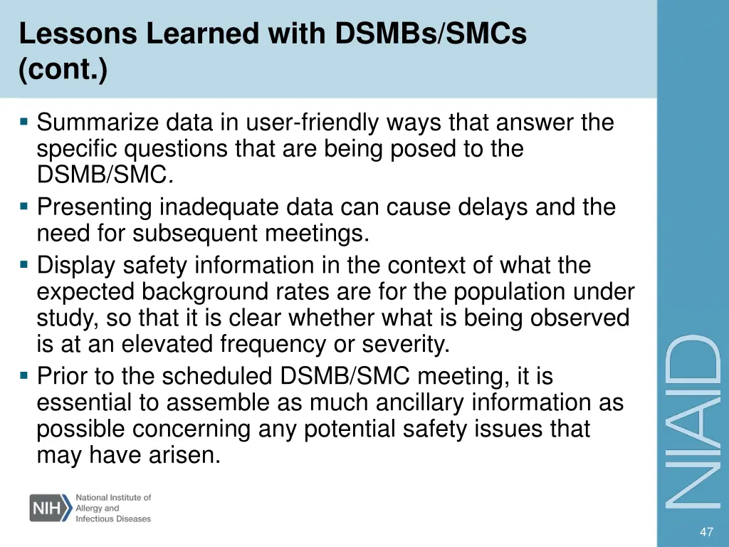 lessons learned with dsmbs smcs cont