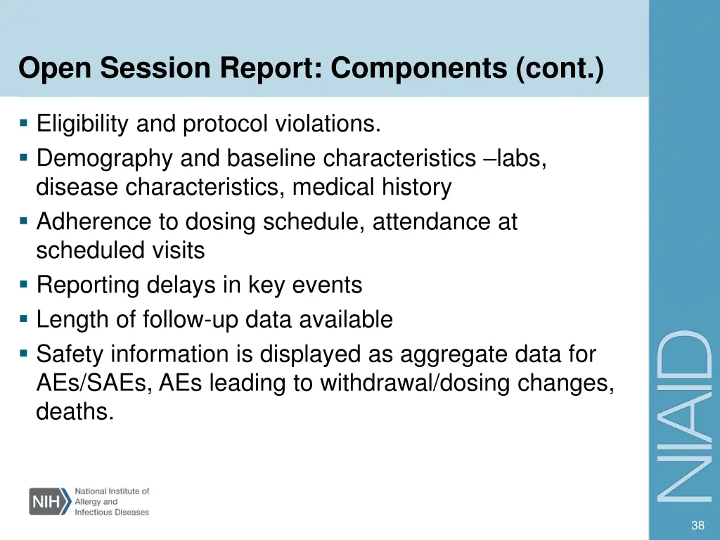 open session report components cont