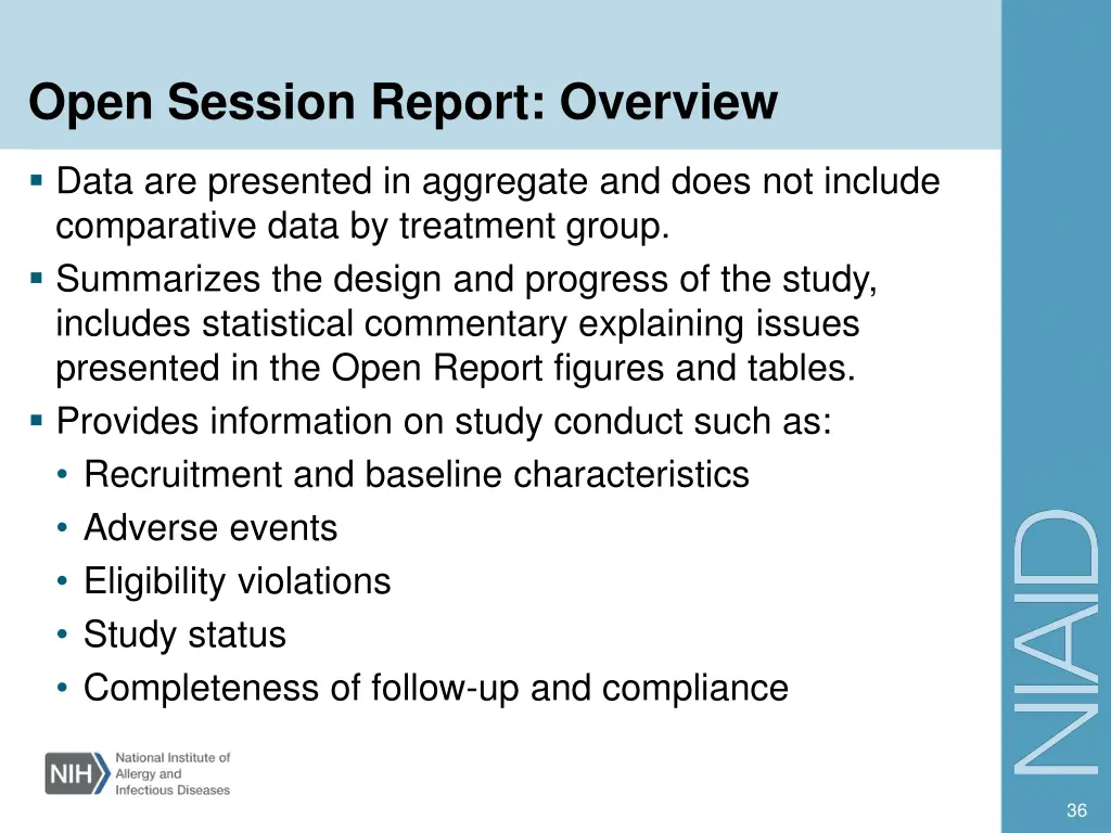open session report overview