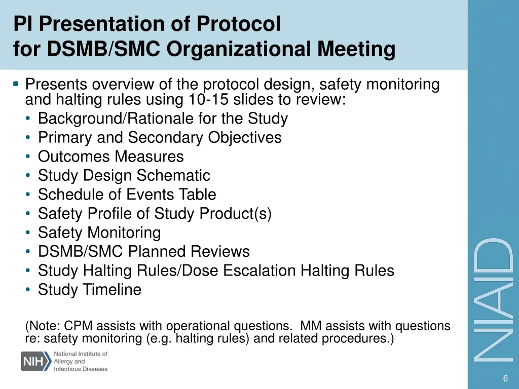 pi presentation of protocol for dsmb