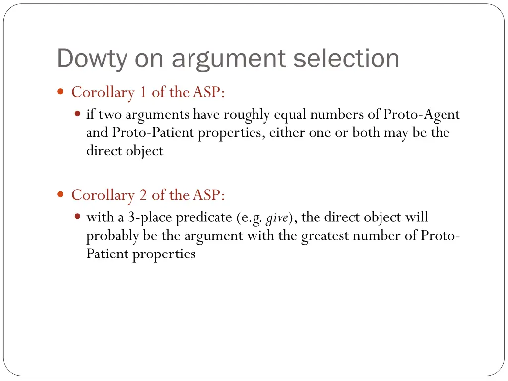 dowty on argument selection