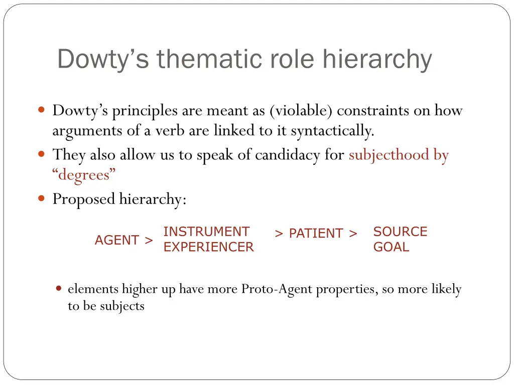 dowty s thematic role hierarchy
