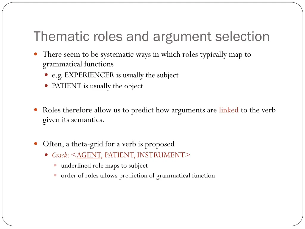 thematic roles and argument selection