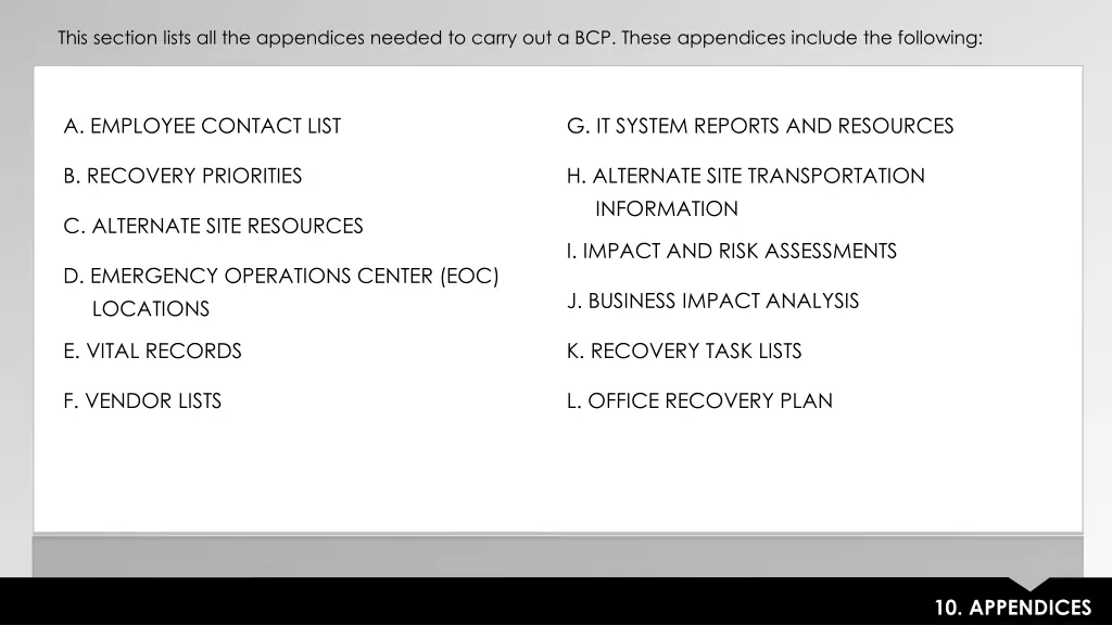 this section lists all the appendices needed