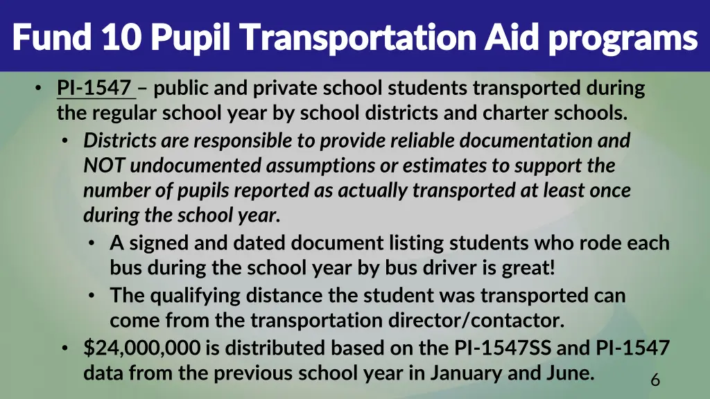 fund 10 pupil transportation aid programs fund 2