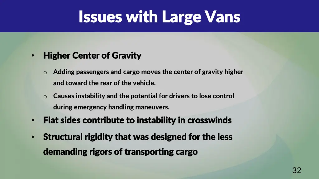 issues with large vans issues with large vans