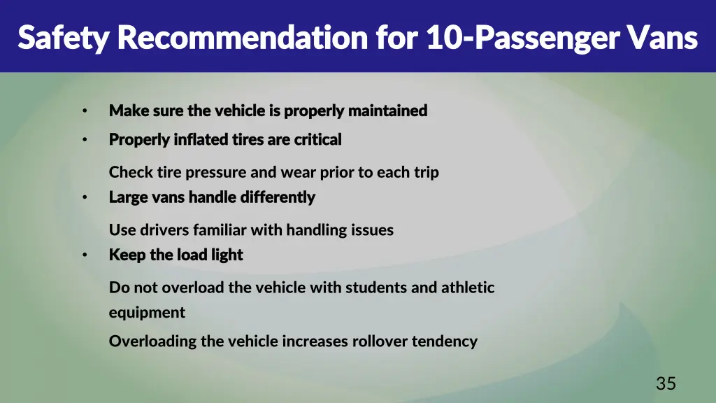 safety recommendation for 10 safety