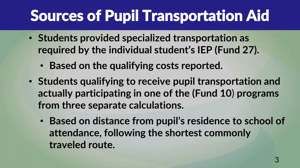 sources of pupil transportation aid sources