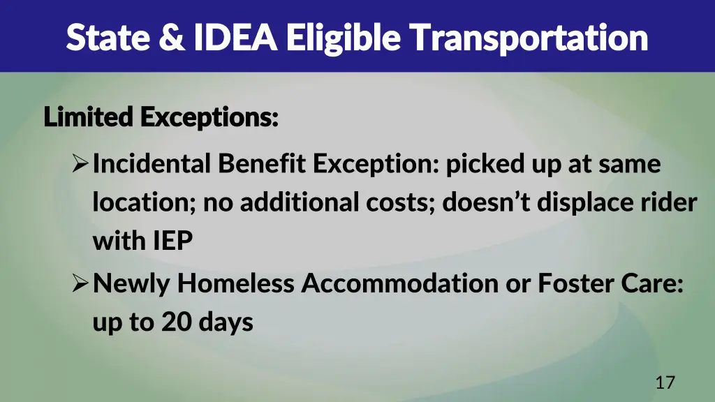 state idea eligible transportation state idea 1