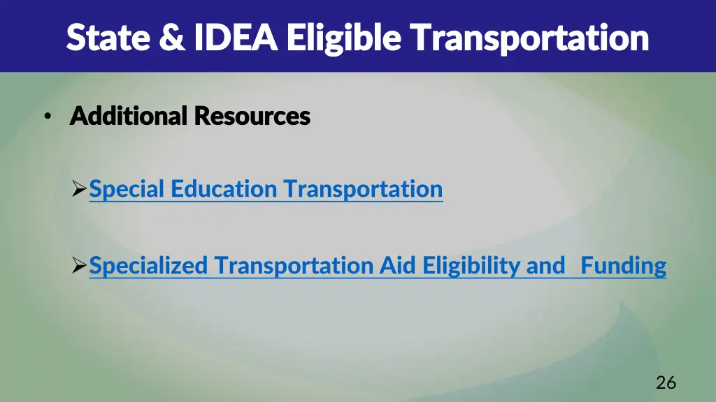 state idea eligible transportation state idea 10