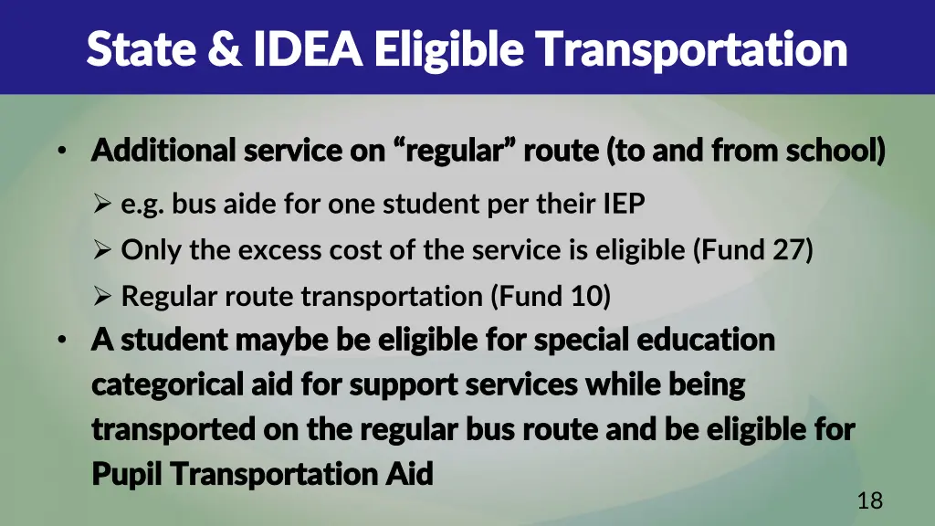 state idea eligible transportation state idea 2