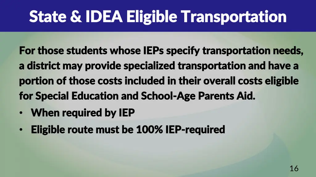 state idea eligible transportation state idea