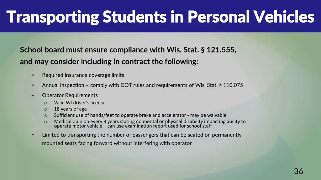 transporting students in personal vehicles
