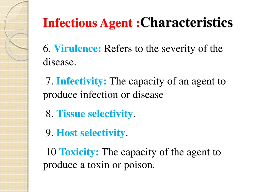 infectious agent characteristics 1