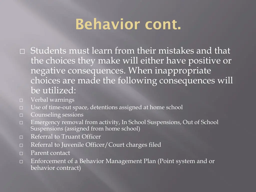 behavior cont