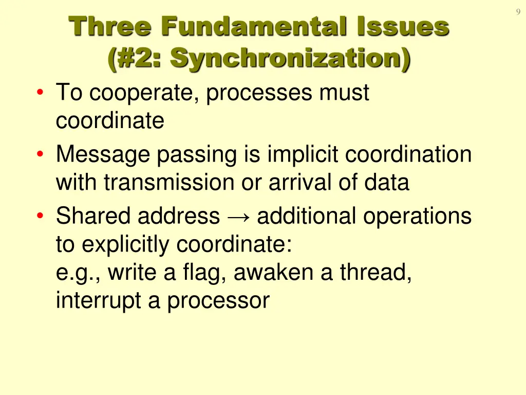 three fundamental issues 2 synchronization