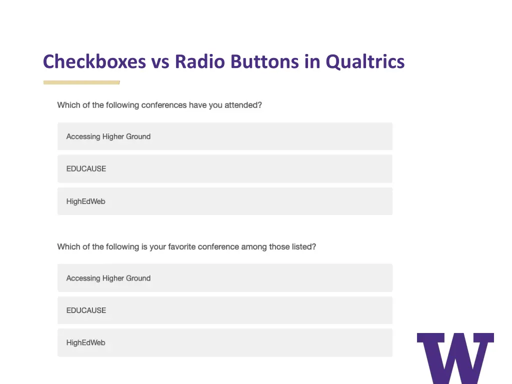 checkboxes vs radio buttons in qualtrics