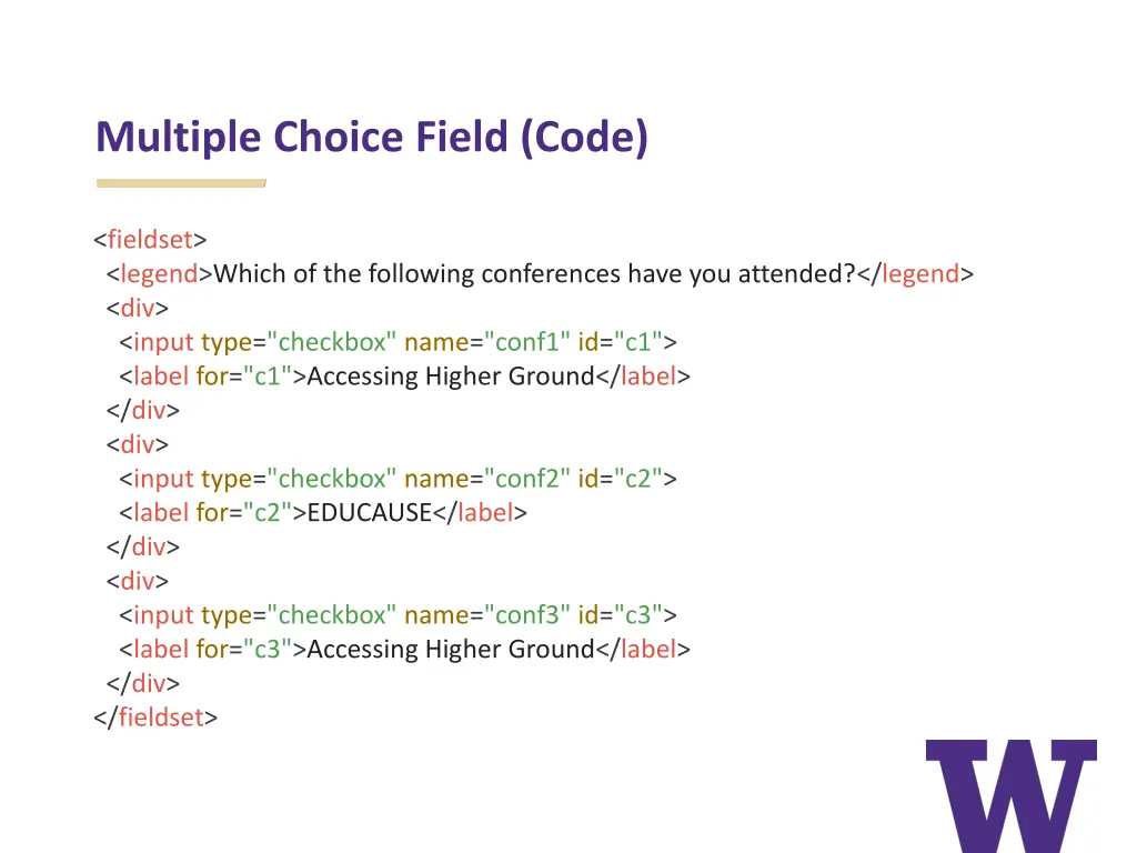 multiple choice field code