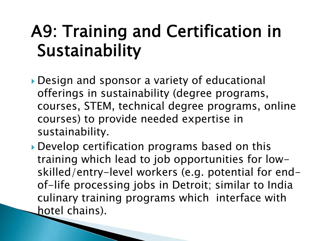 a9 training and certification in sustainability